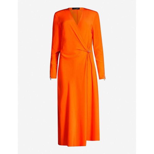 ワンピース ミドル丈 ラグ ボーン Rag レディース Silk Odette Bright Dress ワンピース Bone ワンピース ドレス Midi Dress Orange Ap5 185 フェルマート Fermart 3号店 素晴らしい外見