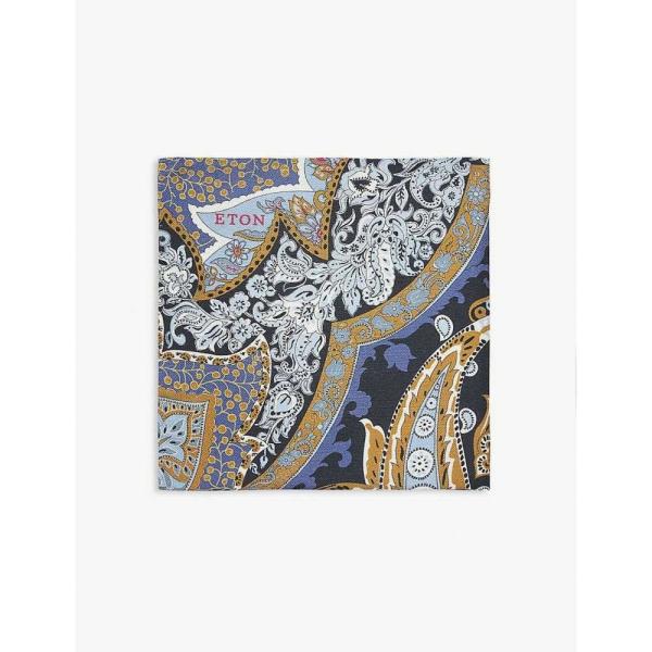 イートン Eton メンズ ハンカチ チーフ Paisley Print Pocket Square Blue Ypt Or Id