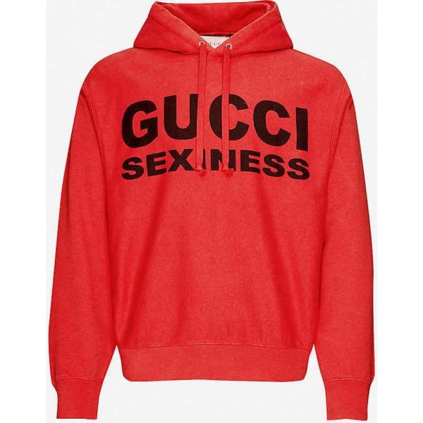 グッチ Gucci メンズ パーカー トップス パーカー Sexiness トップス Text Print Cotton Jersey Hoody Gucci Red Black Ap5 430 フェルマート Fermart 3号店