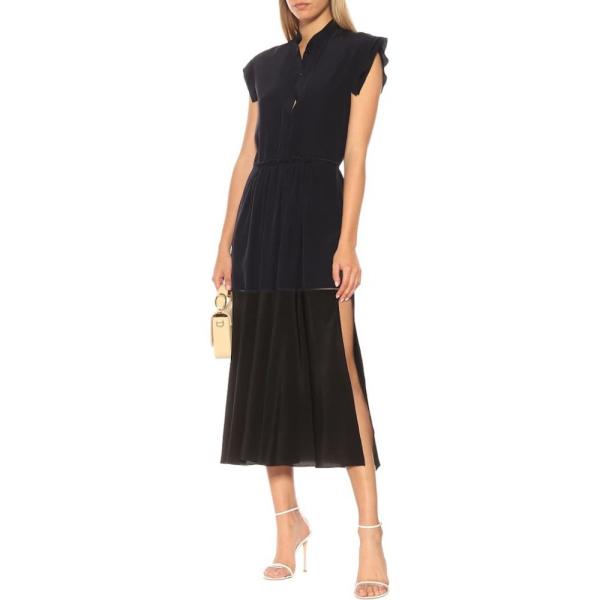 クロエ レディース Chloe レディース ワンピース ミドル丈 ワンピース ドレス Dress ワンピース Silk Crepe Midi Dress Blue Black Hb4 P フェルマート Fermart 3号店