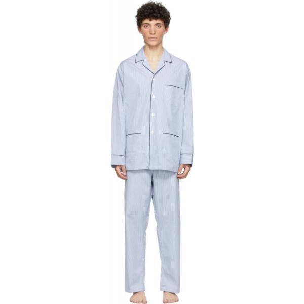 人気爆発 ポールスチュアート Paul White Stuart メンズ パジャマ 上下セット インナー 下着 Blue インナー 下着 White Cotton Narrow Stripe Pyjama Set Royal Blue Hc m フェルマート Fermart 3号店 大きい割引即納