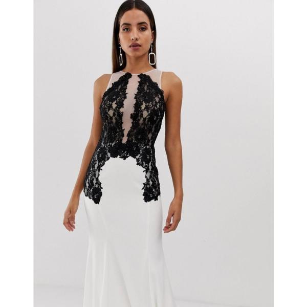 フォーエバーユニーク Forever Unique Forever レディース ワンピース マキシ丈 Dress ワンピース ドレス Contrast Lace Contrast Plunge Maxi Dress ブラック ホワイト Ap フェルマート Fermart 1号店