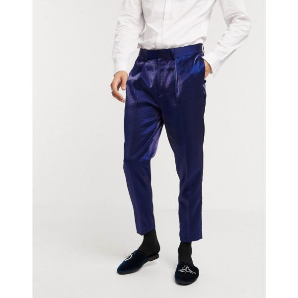 エイソス Asos Design メンズ スラックス ボトムス パンツ Tapered Suit Trousers In Deep Blue High Shine ブルー Www Wearefromdust Org