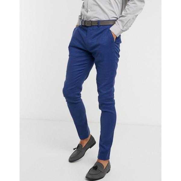 エイソス Asos Design メンズ スラックス ボトムス パンツ Wedding Super Skinny Suit Trousers In Stretch Cotton Linen In Navy ネイビー Smkcaturglobal Sch Id