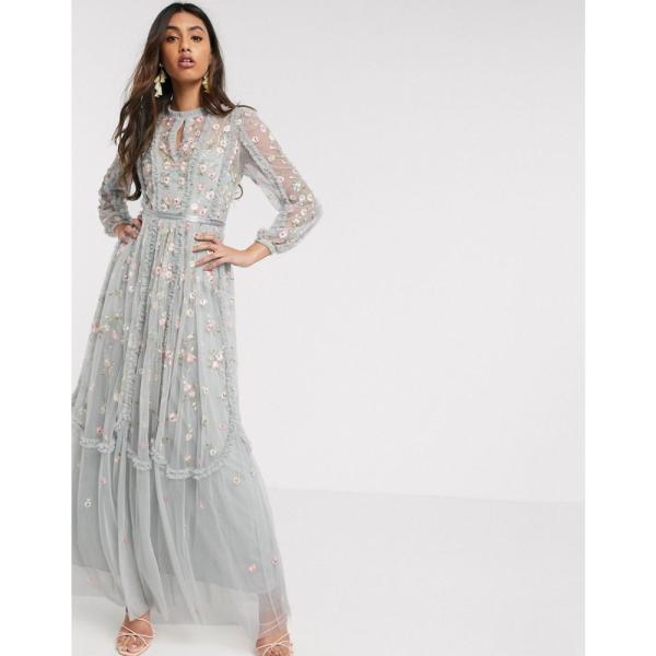 ニードル アンド スレッド Thread スレッド ワンピース ドレス レディース Maxi ワンピース Needle レディース マキシ丈 Dress With Rose Embroidery In Blue ブルー Ap フェルマート Fermart 1号店 希少