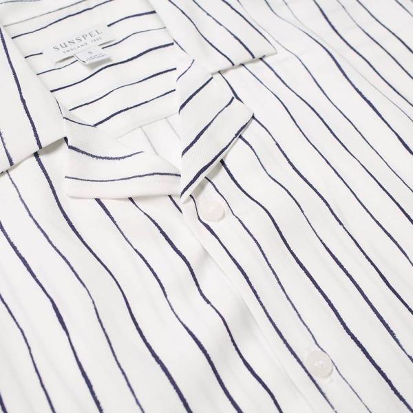 サンスペル Sunspel メンズ 半袖シャツ トップス Striped Vacation Shirt Inky Stripe White Jornaldopovaodf Com Br