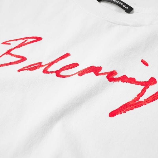バレンシアガ Balenciaga メンズ Tシャツ ロゴtシャツ トップス Signature Logo Tee White Red Www Almaceno Co