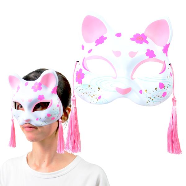 お面 おめん 猫面 二十七 舞い桜6個装入 キャラクター お祭り 縁日 縁日 景品 問屋 お祭り 子供 おもちゃ 祭り 縁日用品 屋台 イベント