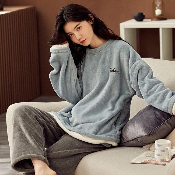 パジャマ レディース 冬 可愛い ルームウェア 裏起毛 モコモコ 上下セット 部屋着 寝巻き 長袖 長ズボン ふわもこパジャマ あったか サンゴネル 防寒 厚手 完璧