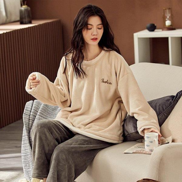 パジャマ レディース 冬 裏起毛 ルームウェア 上下セット モコモコ 部屋着 ふわふわ 薄手 長袖 長ズボン ふわもこパジャマ あったか フランネル 安い 13色 最安値