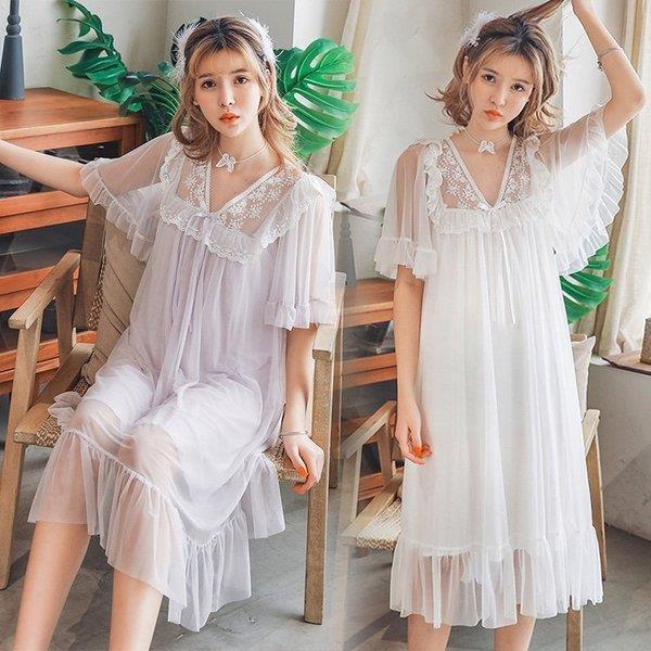ネグリジェ 夏用 姫 ネグリジェ ワンピース ロング丈 レースネグリジェ シースルー 半袖 ネグリジェ パジャマ レディース 大人可愛い オシャレ新作 4色 Sy29 Fevstyle 通販 Yahoo ショッピング
