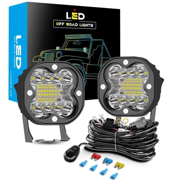 送料無料● 【ワイヤーハーネス付属】 3インチ LED作業灯 44W スポットライト 6500K ホワイト 12V 2個セット 防水防塵防震 SUV/ジープ/オフロード/トラック