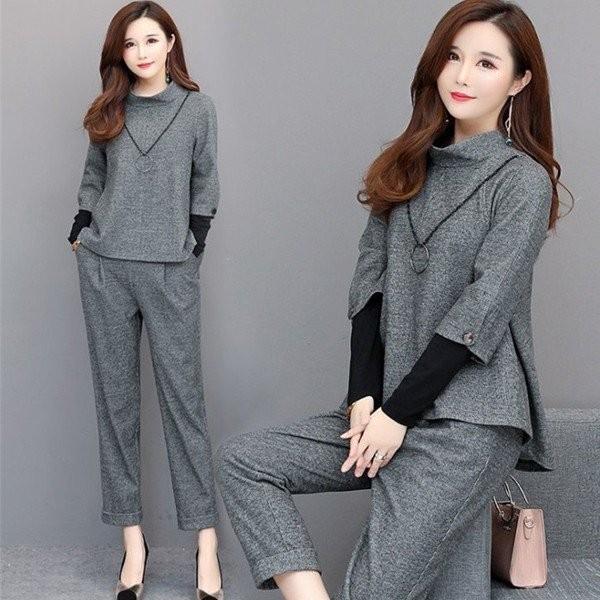 セットアップ レディース 秋冬 2点セット 秋コーデ ゆったり 体型カバー ワイドパンツ フォーマル 卒業式 入学式 セレモニー 秋服 40代 F Elwns429 ベーカリー 通販 Yahoo ショッピング