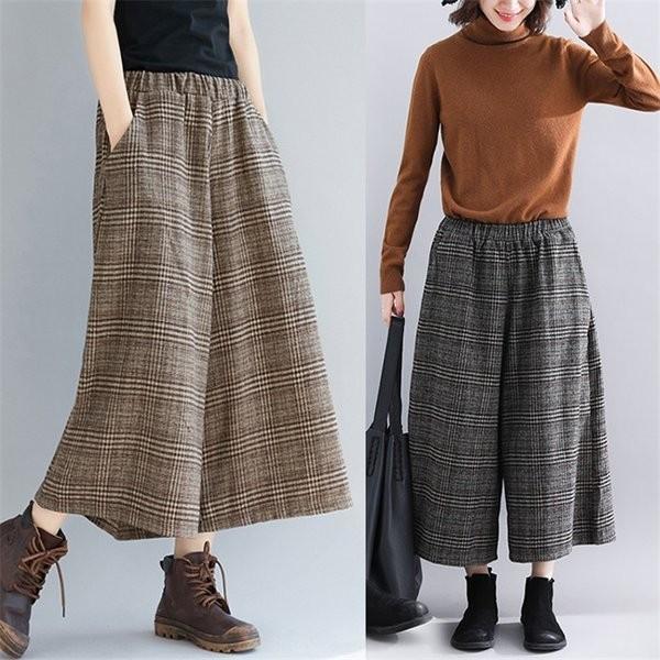 ワイドパンツ レディース 秋 冬 ボトムス ガウチョパンツ 九分丈 チェック ラシャ 体型カバー 着痩せ おしゃれ 美脚 通勤 Ol 旅 上品 代 30代 40代 P Lvedh750 ベーカリー 通販 Yahoo ショッピング
