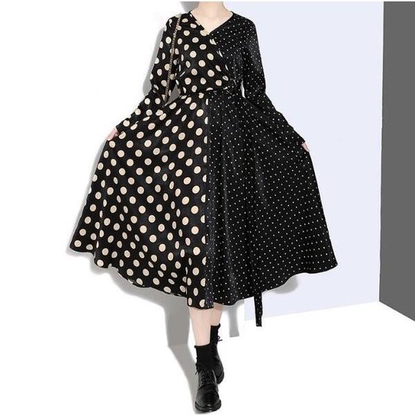 水玉ワンピース レディース 長袖 Vネック ドット柄 ロング丈 ウェストゴム パーティードレス 結婚式 着痩せ 上品 春秋 Vin Lgiqk501 ベーカリー 通販 Yahoo ショッピング