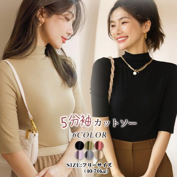 スリム ハイネック Tシャツ 半袖 無地 肌触りいい レディース 半袖Tシャツ トップス カットソー UVカット 消臭 抗菌 吸汗