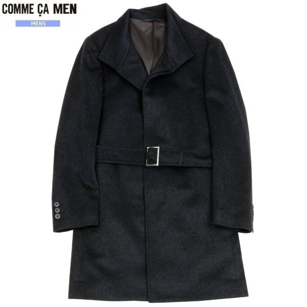 【美品】コムサイズム　メンズコート　ビジネスコート　ベルテッド　ブラック fflower11_3f-07-10wa04-05-