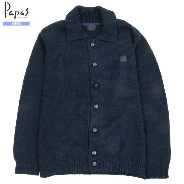 Papas パパス 長袖ウールカーディガン ジャガード くるみボタン オールド ○定番○吊り編み裏毛カーディガン （カーディガン・ボレロ