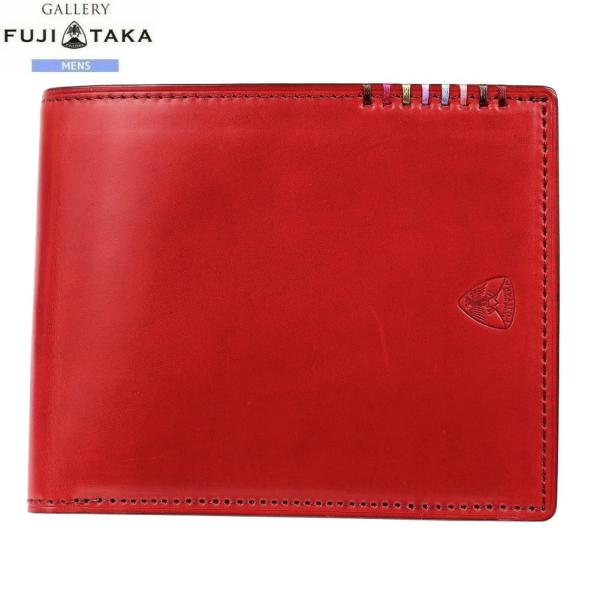 【訳アリ美品】FUJITAKAオイルコードバン二つ折り財布ブラックレッド FUJITAKA 訳あり商品 フジタカ 二つ折り財布 メンズ ブランド 日本製