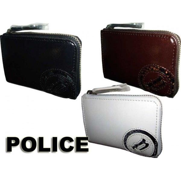POLICE ポリス スムース牛革＆パイソン型押し ラウンドファスナー式小銭入れ 黒（ブラック）クロ 0515-01 POLICE（ポリス） スムース牛革＆パイソン型押し ラウンドファスナー式