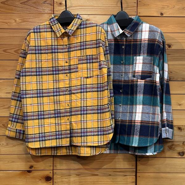 チェックシャツ ネルシャツ 長袖 シャツ オーバーシャツ イエロー