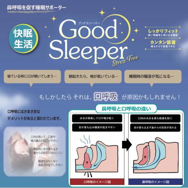Good Sleeper　鼻呼吸を促す睡眠サポーター　ブラック　睡眠・快眠　鼻呼吸・口呼吸　乾燥　いびき　口臭　サポーター　極薄生地　伸縮性　滑り止め　簡単装着