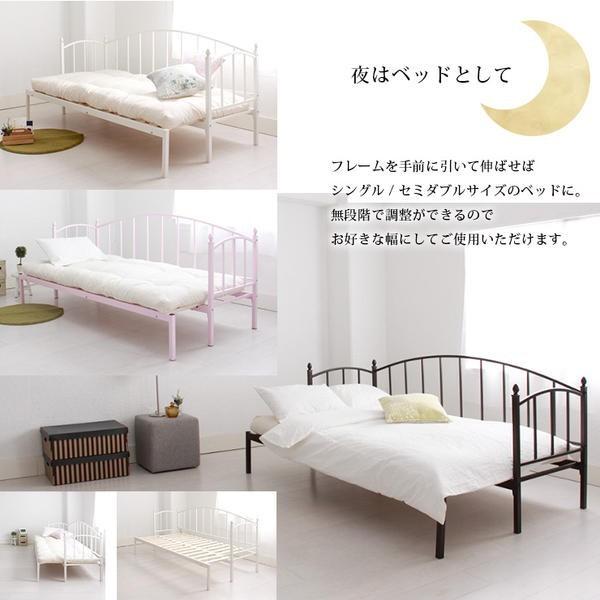 横伸長式アイアンソファベッド（セミダブル）専用マット付 姫系 アンティーク ホワイト ピンク ダークブラウン(D) MRLSDSDFTN