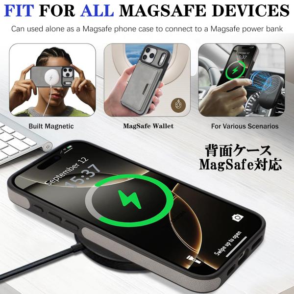 iPhone18Pro �P�[�X �����^ ���̓}�O�l�b�g 2in1 �J�[�h���[ Magsafe�Ή� iPhone Duo iPhone17 17e 16e 17Pro Max �J�o�[ ���U�[ �X�}�z�X�^���h 5�F ���i�摜3