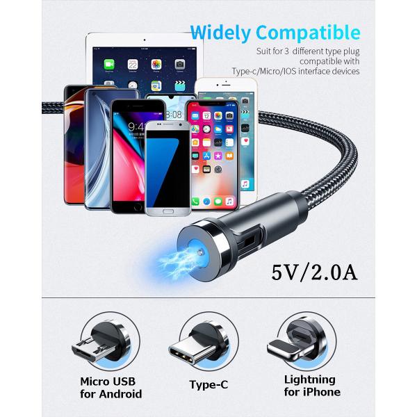 L字型+ストレート型 1m マグネット充電ケーブル 端子 セット 3in1 540