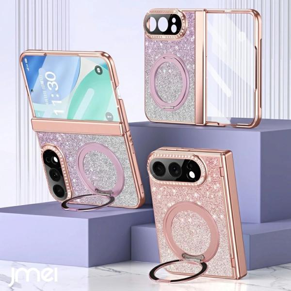 iPhone Duo ケース グリッター ラメ キラキラ ラインストーン アイフォン フォールド カバー リング付き 360度回転 スタンド機能 iPhone Duo デュオ iPhone18 Fo