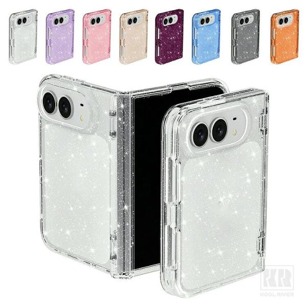 iPhone Duo用 ケース クリア カバー 折りたたみ型  透明 TPU+アクリル ハードケース グリッター きらきら ヒンジ保護 保護ケース アイフォン デュオ用