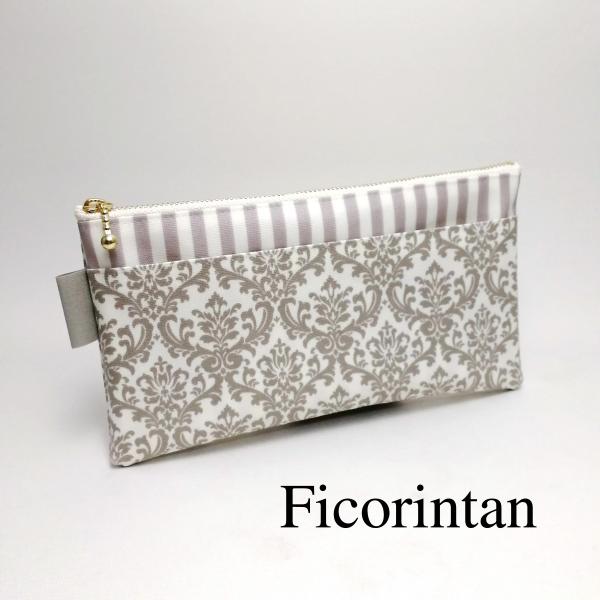 No.180オーダーマスク　花　リボン　ダマスク柄　グレー　桃色　おまとめ割 ficorintan_pda2-gr-01