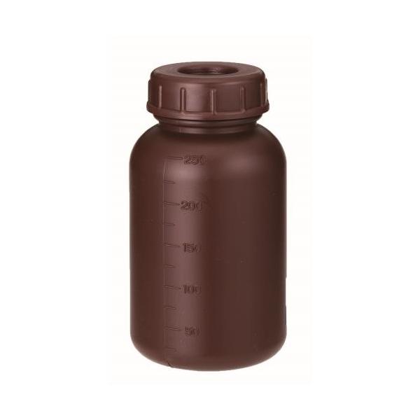 ●特長・紫外線を透過しにくい遮光性ボトルです・中栓付で密封性が高いです●用途・溶液などの保存に●材質・本体：ポリエチレン●仕様・容量：250ml・目盛：25ml・外径：63mm・全高：120mm