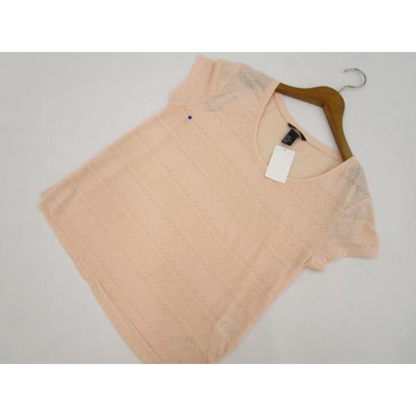 定価￥1,190 訳あり未使用品 エイチ＆エム H＆M 半袖 ラウンドネック カットソー US：XS ペールオレンジ 総柄  メール便可