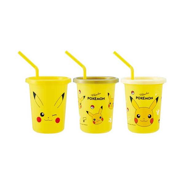 スケーター ストロー付きタンブラー 320ml 3個セット ピカチュウ フェイス 25