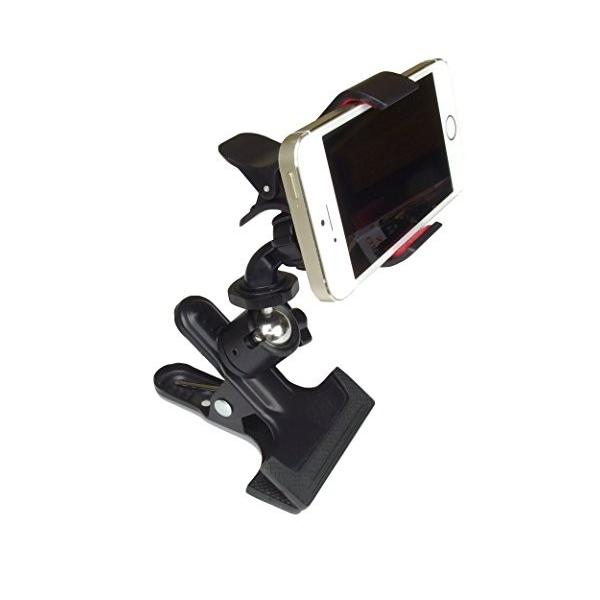 「商品情報」iphone スマートフォン ホルダー 強力 クリップで気軽に固定 自由雲台 ボールヘッド で 角度 自由自在   ・単体でも便利な特大雲台（オス）強力クリップと、三脚等取付可能な（雲台メス）スマホクリップをセットにしました。 ...