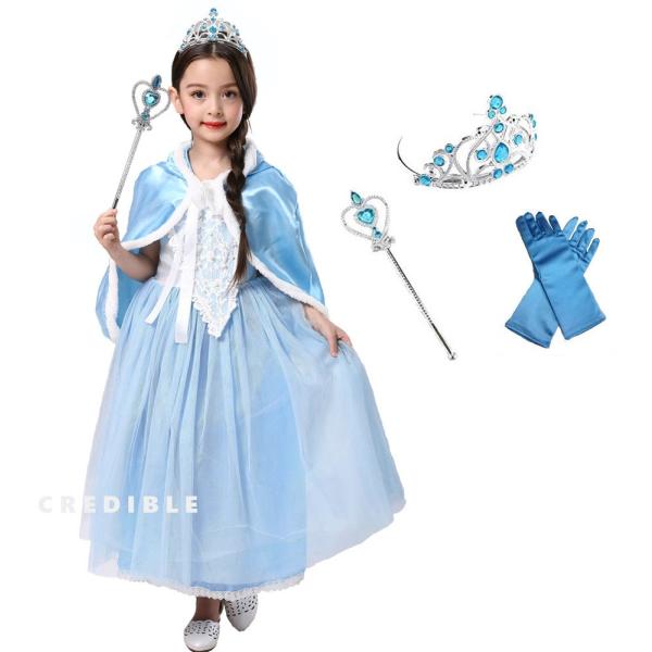 シンデレラ ドレス 子供 コスプレ 衣装 豪華5点 セット ( プリンセス ドレス,ケープ,ティアラ,ステッキ ,手袋 ) 100 110 120 130 140 CREDIBLE シンデレラ ドレス 子供 コスプレ 衣装 豪華5点 セット ( プリンセス ドレス,ケープ,ティアラ,ステッキ ,手袋 ) 100 110 120 130 140 CREDIBLE