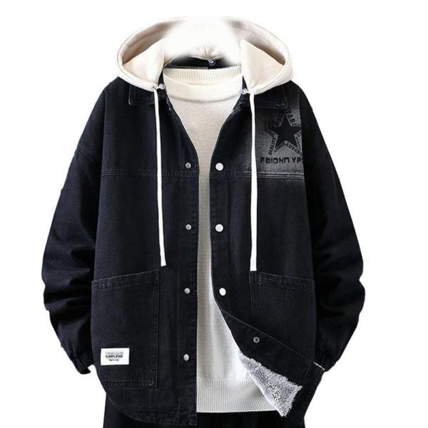 フード付き デニムコート メンズ 裏起毛 ボアデニムジャケット Gジャン