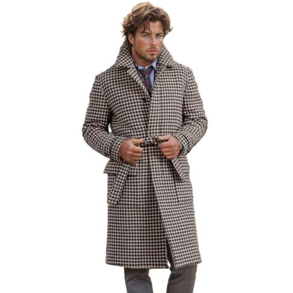 チェスターコート メンズ 千鳥柄 ウール 冬服 ロング トレンチコート