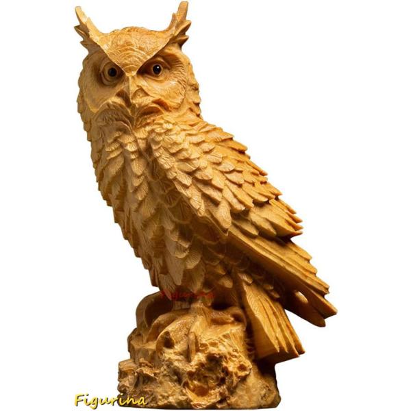 木彫りの置物【夜警見守】ふくろう フクロウの置物 高級天然ツゲ木彫り