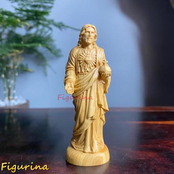 ミニチュア木彫り イエス・キリスト像 8cm 柘植の木 キリスト教
