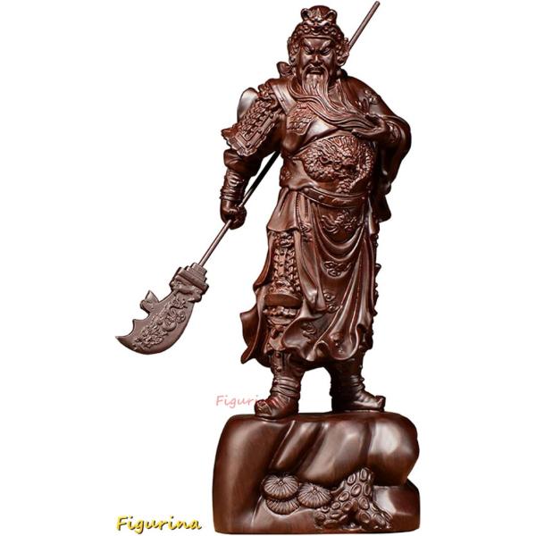 武将像 木製 置物 剣を持つ 収納箱付き 木彫りの置物 関羽 立像 武将 商売繁盛 財運 開運 お守り 木製 高級