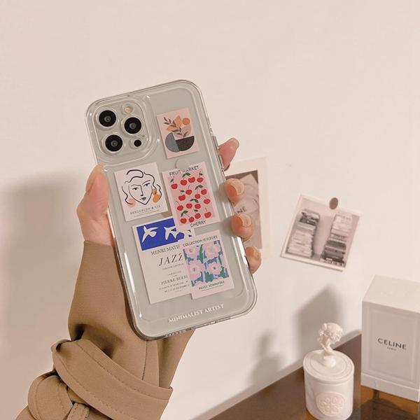 iPhone 13 Pro ケース 半透明 ステッカー おもしろ シンプル ラベル