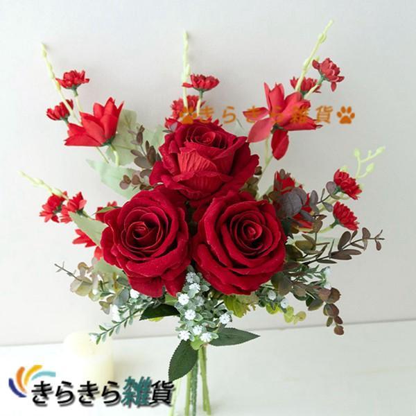 造花 赤いバラ フェイクフラワー 花束 ブーケ シルク 生花みたい 薔薇