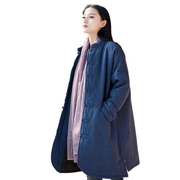 リネン 中綿ジャケット ロング丈 レディース 中綿コート リンネル