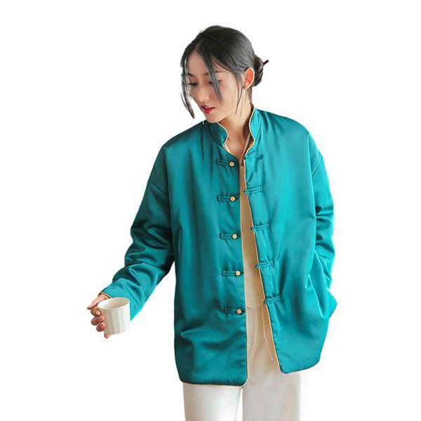 中綿ジャケット サテン 光沢感 漢服 中華風 レディース チャイナ服
