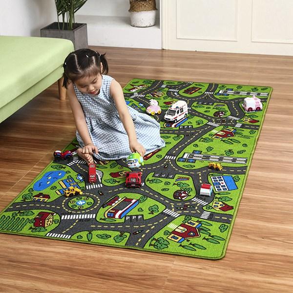 絨毯 カーペット リビング対応 吸水 滑り止め 道路ラグ 線路図柄 プレイマット ゲームパッド 水洗い 薄型 防ダニ 防音 防臭 吸水