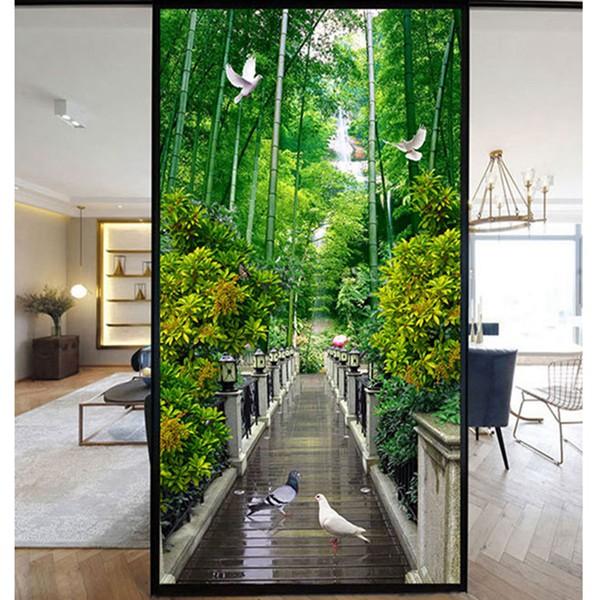 窓ガラスフィルム 植物柄 景色 絵画 窓目隠し ガラスシート 窓用 断熱 