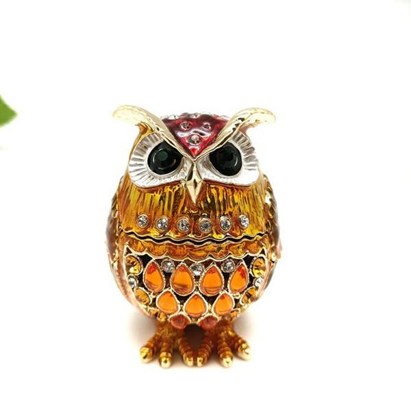 エナメルフクロウのジュエリーケース 合金ボックス 可愛い 置物 小物入れ 収納箱 ジュエリー収納 ネックレス イヤリング アクセサリー