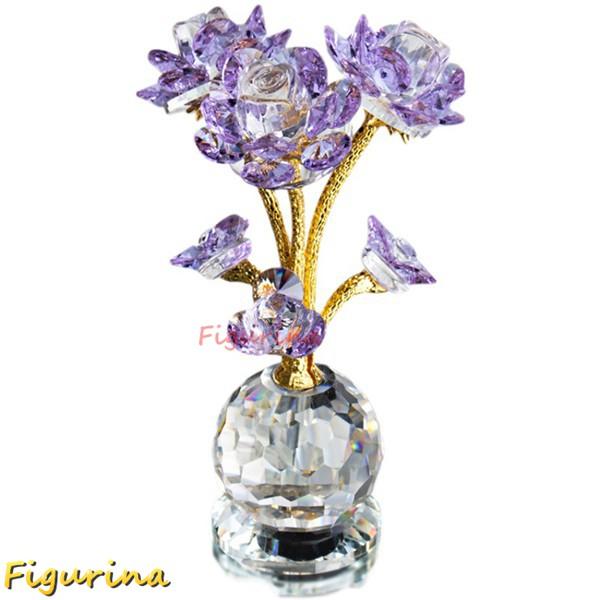 k9クリスタルガラス バラ 薔薇 紫 パープル 6輪 置物 水晶花 造花